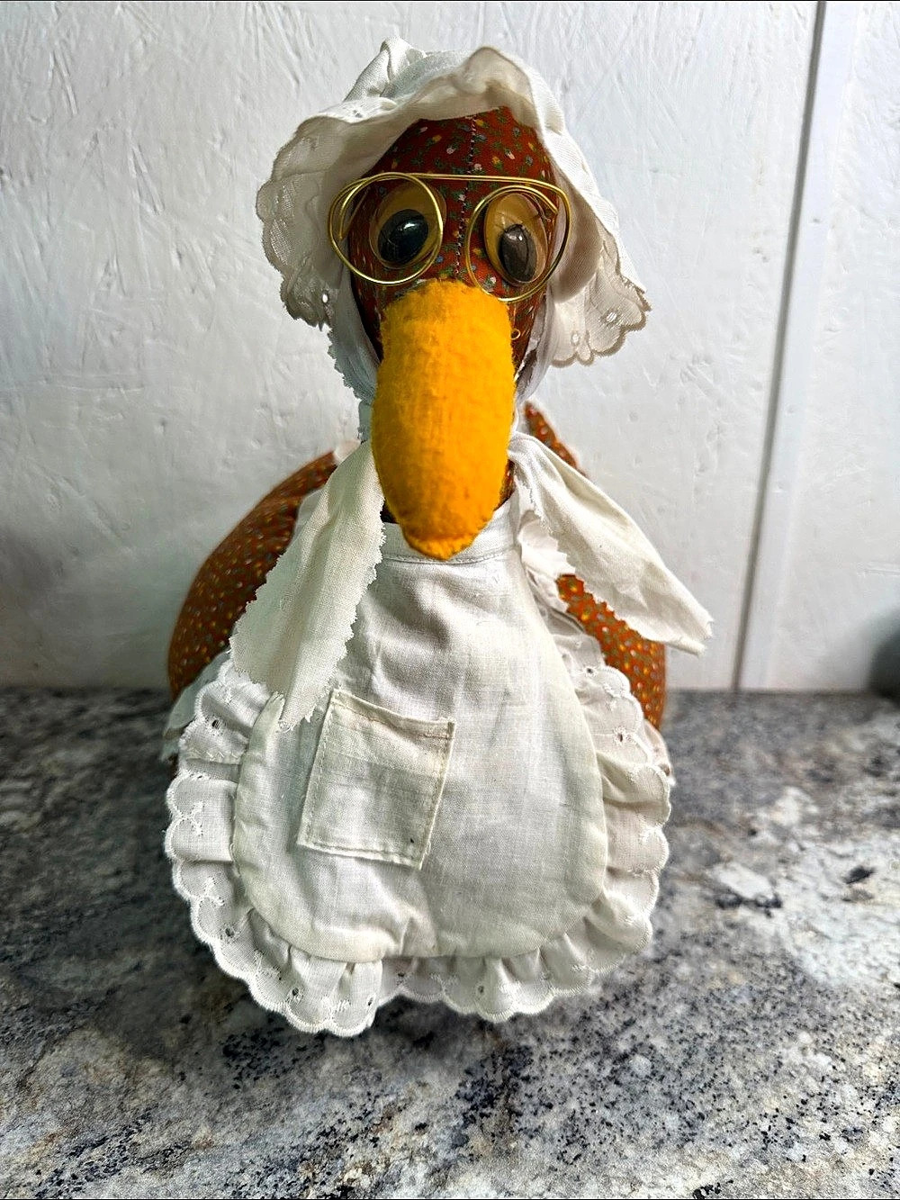 Handmade Fabric Duck Decor in Orange & White